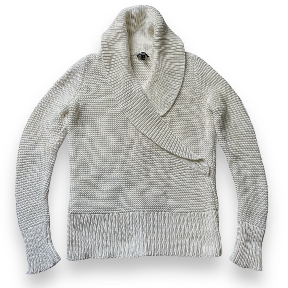 Talbots Ivory Cream Thick Shawl Neck Waffle Knit Pullover V-Neck Sweater Size PP